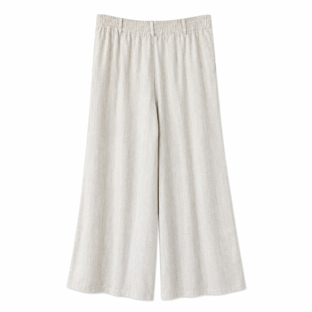 Bécool Wide Leg Pants Linen Blend Pants Size Large Beige Pull-On Elastic Waist